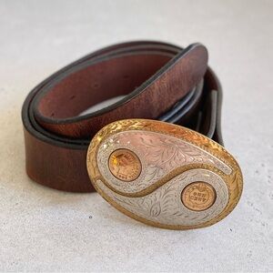 Vintage Main Street Forge Leather Belt & Award Designs Indian Head Penny Buckle